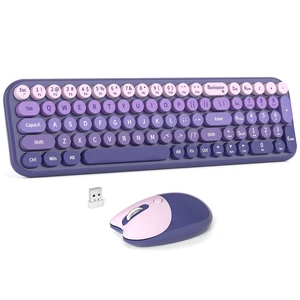 Wireless Keyboard and Mouse Combo, MOWUX Compact Typewriter Retro Round Computer Keyboard, Cute Optical Mouse Wireless, Plug and Play, for Laptop, PC, Computer- Purple Gradient Wireless Keyboard and Mouse Combo, MOWUX Compact Typewriter Retro Round Computer Keyboard, Cute Optical Mouse Wireless, Plug and Play, for Laptop, PC, Computer- Purple Gradient