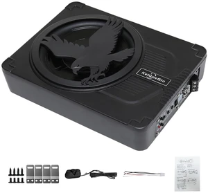 AMEMONDORA 10 Inch Slim Under Seat Powered Car Subwoofer, 1200W Max Active Built-in Amplifier, Blue Ambient Light, Low Profile Deep Bass Speaker, High/Low Level Input for Truck, SUV, Jeep & Pickup AMEMONDORA 10 Inch Slim Under Seat Powered Car Subwoofer, 1200W Max Active Built-in Amplifier, Blue Ambient Light, Low Profile Deep Bass Speaker, High/Low Level Input for Truck, SUV, Jeep & Pickup