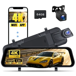 9.66" Mirror Dash Cam 4K+1080P, IPS Touch Screen, Streaming Rearview, WiFi 9.66" Mirror Dash Cam 4K+1080P, IPS Touch Screen, Streaming Rearview, WiFi
