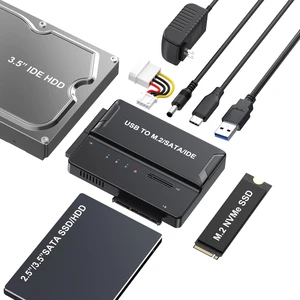 3-in-1 External SSD Enclosure for NVMe M.2 SATA/IDE 2.5"/3.5" HDD - Tool-Free USB 3.2 Gen 2 (10Gbps) Type-C Hard Drive Adapter for 2230/2242/2260/2280 & 3.5" IDE Drives 3-in-1 External SSD Enclosure for NVMe M.2 SATA/IDE 2.5"/3.5" HDD - Tool-Free USB 3.2 Gen 2 (10Gbps) Type-C Hard Drive Adapter for 2230/2242/2260/2280 & 3.5" IDE Drives