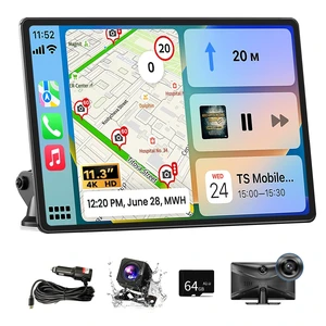 Wireless Carplay Screen for Car, 11.3" Portable A-pple CarPlay & Android Auto Screen with 4K Dashcam & 1080P Backup Camera, Car Stereo with Mirror Link, Voice Control, GPS, Bluetooth, AUX, FM Wireless Carplay Screen for Car, 11.3" Portable A-pple CarPlay & Android Auto Screen with 4K Dashcam & 1080P Backup Camera, Car Stereo with Mirror Link, Voice Control, GPS, Bluetooth, AUX, FM