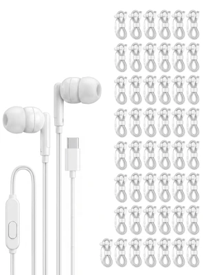 Pearl 50 Pack USB C Headphones Wired Earbuds Bulk for iPhone 17/16/15 Pro Max Plus, Galaxy Series, Chromebook, MacBook, Type C Earbuds Wired Headphones for School Classroom, White, No Microphone Pearl 50 Pack USB C Headphones Wired Earbuds Bulk for iPhone 17/16/15 Pro Max Plus, Galaxy Series, Chromebook, MacBook, Type C Earbuds Wired Headphones for School Classroom, White, No Microphone