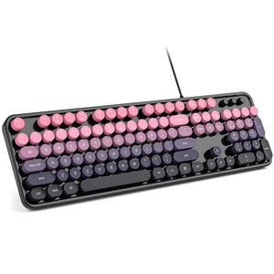 MOWUX Computer Keyboard Wired, Plug and Play USB Retro Round Typewriter Keyboard, Full Size Wired Keyboard with Foldable Stands for Laptop and Office PC- Plum Pink Gradient MOWUX Computer Keyboard Wired, Plug and Play USB Retro Round Typewriter Keyboard, Full Size Wired Keyboard with Foldable Stands for Laptop and Office PC- Plum Pink Gradient
