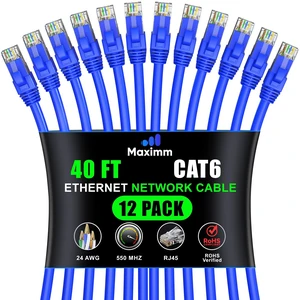 Maximm Cat6 Ethernet Cable 40 Ft, 10 Gbps 550 MHz, Blue, 12 Pack Maximm Cat6 Ethernet Cable 40 Ft, 10 Gbps 550 MHz, Blue, 12 Pack