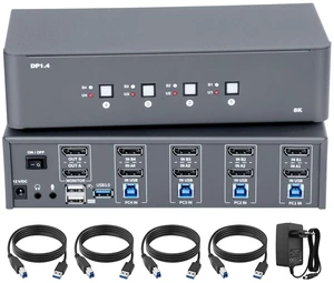 KVM Switch 2 Monitors 4 Computers, 8k Displayport Switch with USB 3.0, Jack, 4 Computers Share a Set of Keyboard, Mouse, Support Windows/Mac/Linux (Dual Monitor) KVM Switch 2 Monitors 4 Computers, 8k Displayport Switch with USB 3.0, Jack, 4 Computers Share a Set of Keyboard, Mouse, Support Windows/Mac/Linux (Dual Monitor)