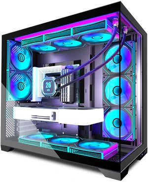 ANSAITE PC CASE 9 PWM ARGB Fans Pre-Installed, Mid-Tower Gaming PC Case, Panoramic Tempered Glass Computer Case with Type-C,420mm&360mm Radiator SupportBlack,K9 ANSAITE PC CASE 9 PWM ARGB Fans Pre-Installed, Mid-Tower Gaming PC Case, Panoramic Tempered Glass Computer Case with Type-C,420mm&360mm Radiator SupportBlack,K9