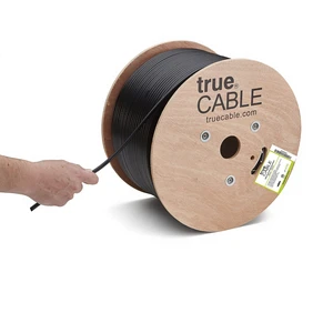 TRUECABLE RG6 Outdoor Dual Shield Bulk Coaxial Cable, 1000ft, Black, Direct Burial (CMX), 75 Ohm, 18 AWG Bare Copper Conductor, UV Resistant, 3GHz Sweep Tested TRUECABLE RG6 Outdoor Dual Shield Bulk Coaxial Cable, 1000ft, Black, Direct Burial (CMX), 75 Ohm, 18 AWG Bare Copper Conductor, UV Resistant, 3GHz Sweep Tested
