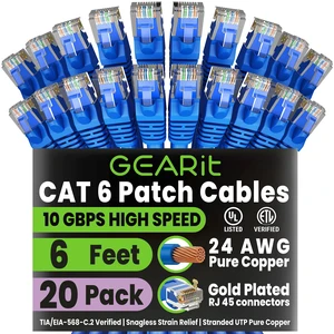 GEARit Cat6 Patch Cables Cat 6 Ethernet Cable 6 ft 20-Pack Blue GEARit Cat6 Patch Cables Cat 6 Ethernet Cable 6 ft 20-Pack Blue