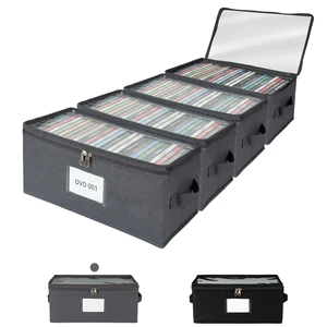 ComfortKeeper 4 Pack Fabric DVD Storage Box with Clear PVC Lid, Holds 25 Standard DVD Cases, Sturdy Non-Woven Fabric with Cardboard Support for Movie Collection, Gray ComfortKeeper 4 Pack Fabric DVD Storage Box with Clear PVC Lid, Holds 25 Standard DVD Cases, Sturdy Non-Woven Fabric with Cardboard Support for Movie Collection, Gray