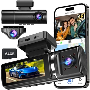 4K Dash Cam Front and Rear Inside with 64GB Card, 3 Channel Dash Camera for Cars, 1080P Triple Dash Cam Built-in GPS, 5GHz WiFi, Night Vision, Parking Mode 4K Dash Cam Front and Rear Inside with 64GB Card, 3 Channel Dash Camera for Cars, 1080P Triple Dash Cam Built-in GPS, 5GHz WiFi, Night Vision, Parking Mode