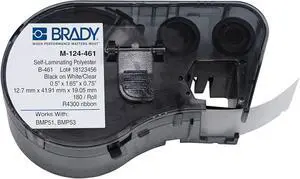 Brady M-124-461 Polyester B-461 Black on White/Clear Label Maker Cartridge, 1-41/64" Width x 1/2" Height, For BMP51/BMP53 Printers Brady M-124-461 Polyester B-461 Black on White/Clear Label Maker Cartridge, 1-41/64" Width x 1/2" Height, For BMP51/BMP53 Printers