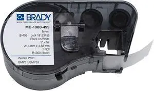 Brady MC-1000-499 Nylon Cloth B-499 Black on White Label Maker Cartridge, 16' Width x 1" Height, For BMP51/BMP53 Printers Brady MC-1000-499 Nylon Cloth B-499 Black on White Label Maker Cartridge, 16' Width x 1" Height, For BMP51/BMP53 Printers