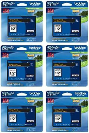 Brother Genuine TZe-334 1/2" Gold on Black Standard Laminated Tape for P-Touch Labeler, 6 Pack Brother Genuine TZe-334 1/2" Gold on Black Standard Laminated Tape for P-Touch Labeler, 6 Pack