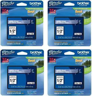Brother Genuine TZe-135 1/2" White on Clear Standard Laminated Tape for P-Touch Labeler, 4 Pack Brother Genuine TZe-135 1/2" White on Clear Standard Laminated Tape for P-Touch Labeler, 4 Pack