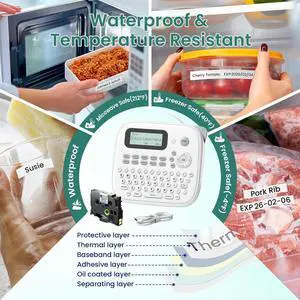 Label Maker Waterproof Labels, Labeler Machine with 6 Tapes, 12mm White Laminated Freezer Labels for Home Use, One-Touch Keys, 16+ Bold Fonts 100+ Borders 800+ Icons, D210s Label Maker Waterproof Labels, Labeler Machine with 6 Tapes, 12mm White Laminated Freezer Labels for Home Use, One-Touch Keys, 16+ Bold Fonts 100+ Borders 800+ Icons, D210s