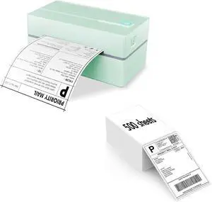 Bluetooth Thermal Shipping Label Printer (Green) + Thermal Direct Shipping Labels (Pack of 500 Fan-Fold Labels) Bluetooth Thermal Shipping Label Printer (Green) + Thermal Direct Shipping Labels (Pack of 500 Fan-Fold Labels)