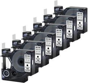 6 Pack Black On Silver Label Tape Compatible with D1 45022 12mm Suitable LabelManager 160 280 360D 420P 450 450D Label Makers 6 Pack Black On Silver Label Tape Compatible with D1 45022 12mm Suitable LabelManager 160 280 360D 420P 450 450D Label Makers