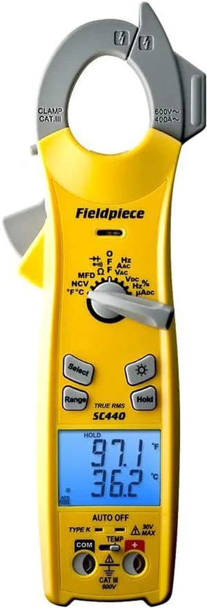 Fieldpiece SC440 True RMS Clamp Meter with Temperature, Inrush Current, Capacitance and Backlight Fieldpiece SC440 True RMS Clamp Meter with Temperature, Inrush Current, Capacitance and Backlight