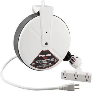 STEELMAN 98483 White 30-Foot Cord 15 Amp T-Tap Reel STEELMAN 98483 White 30-Foot Cord 15 Amp T-Tap Reel