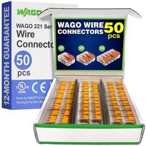 WAGO 221 Series 50pc Compact Splicing Wire Connectors | Includes (25x 221-412) (15x 221-413) (10x 221-415) | WAGO Wire Connectors | Electrical Splicing Lever Nuts | 221 Series Lever Nuts | 2-3-5 Ports WAGO 221 Series 50pc Compact Splicing Wire Connectors | Includes (25x 221-412) (15x 221-413) (10x 221-415) | WAGO Wire Connectors | Electrical Splicing Lever Nuts | 221 Series Lever Nuts | 2-3-5 Ports