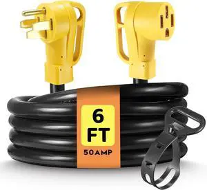 50 Amp RV/EV Extension Cord 6 FT Outdoor with Grip Handle, Flexible Heavy Duty Gauge 6/3AWG+8/1AWG 4 Prong RV Power Cord Waterproof, NEMA 14-50P to 14-50R, ETL Listed 50 Amp RV/EV Extension Cord 6 FT Outdoor with Grip Handle, Flexible Heavy Duty Gauge 6/3AWG+8/1AWG 4 Prong RV Power Cord Waterproof, NEMA 14-50P to 14-50R, ETL Listed