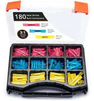 Wirefy 180 PCS Heat Shrink Butt Connectors Kit - Marine Grade Butt Connectors - Wire Butt Splice Connectors - Electrical Waterproof Heat Shrink Butts - 22-10 AWG Wirefy 180 PCS Heat Shrink Butt Connectors Kit - Marine Grade Butt Connectors - Wire Butt Splice Connectors - Electrical Waterproof Heat Shrink Butts - 22-10 AWG