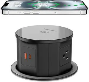 Pop Up Outlet with 15W Wireless Charger, 4 AC Outlets & PD 20W USB Fast Charging, 4.75 inch Desk Hole Power Grommet Connect 6FT Extension Cord for Office, Conference, Kitchen Use Pop Up Outlet with 15W Wireless Charger, 4 AC Outlets & PD 20W USB Fast Charging, 4.75 inch Desk Hole Power Grommet Connect 6FT Extension Cord for Office, Conference, Kitchen Use
