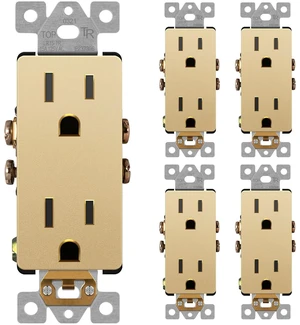 LIDER Matte Finish Decorator Receptacle with Interchangeable Face Cover, Child Safe Tamper-Resistant Wall Outlet, Residential Grade, Self-Grounding, 15A 125V, UL Listed, LR15-TR-GD5P, Gold, 5 Pack LIDER Matte Finish Decorator Receptacle with Interchangeable Face Cover, Child Safe Tamper-Resistant Wall Outlet, Residential Grade, Self-Grounding, 15A 125V, UL Listed, LR15-TR-GD5P, Gold, 5 Pack