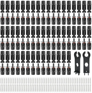 100PCS MC4 Soar Connectors Solar Panel Cable Connectors 1000V 30A IP67 Waterproof Male/Female Plug with Spanners, Suitable for 14AWG-10AWG Solar Cables (50 Pairs) 100PCS MC4 Soar Connectors Solar Panel Cable Connectors 1000V 30A IP67 Waterproof Male/Female Plug with Spanners, Suitable for 14AWG-10AWG Solar Cables (50 Pairs)