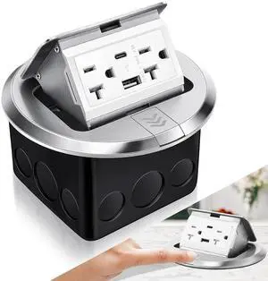 Hoolerry 1 Pack Round Pop up Floor Electrical Outlet Cover Kit with 4.8a USB Charger 20amp Waterproof Tamper Resistant Tr Receptacle Outlet Box for Countertop Home (Silver) Hoolerry 1 Pack Round Pop up Floor Electrical Outlet Cover Kit with 4.8a USB Charger 20amp Waterproof Tamper Resistant Tr Receptacle Outlet Box for Countertop Home (Silver)