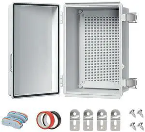 Junction Box,IP67 Waterproof Electrical Box Hinged Shell,Electrical Enclosure with Stainless Steel Latch,Terminal Box with Mounting Plate,Wire Connectors,Electrical Tapes,11.4"x7.5"x5.5" Junction Box,IP67 Waterproof Electrical Box Hinged Shell,Electrical Enclosure with Stainless Steel Latch,Terminal Box with Mounting Plate,Wire Connectors,Electrical Tapes,11.4"x7.5"x5.5"