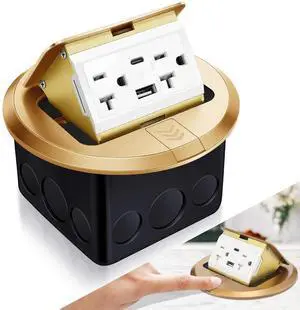 Hoolerry 1 Pack Round Pop up Floor Electrical Outlet Cover Kit with 4.8a USB Charger 20amp Waterproof Tamper Resistant Tr Receptacle Outlet Box for Countertop Home(Gold) Hoolerry 1 Pack Round Pop up Floor Electrical Outlet Cover Kit with 4.8a USB Charger 20amp Waterproof Tamper Resistant Tr Receptacle Outlet Box for Countertop Home(Gold)