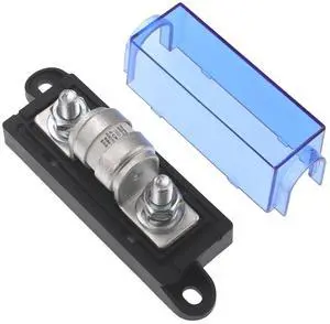 Class T fuse with block, 150V DC, Class T fuse holder with 350 amp fuse for inverters, car audio systems, 10,000 max interrupt current Class T fuse with block, 150V DC, Class T fuse holder with 350 amp fuse for inverters, car audio systems, 10,000 max interrupt current