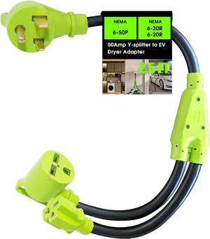 50Amp to 30Amp Welder Adapter, NEMA 6-50P to 6-30R/6-20R Y Splitter Cord, Adapter for 30Amp and 20Amp Welder Adapter, 240V STW 3/10 AWG, 2.5FT 50Amp to 30Amp Welder Adapter, NEMA 6-50P to 6-30R/6-20R Y Splitter Cord, Adapter for 30Amp and 20Amp Welder Adapter, 240V STW 3/10 AWG, 2.5FT