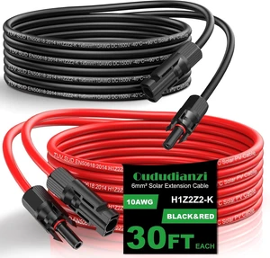 Solar Extension Cable with Female and Male Connector with Extra Free Pair of Connectors Solar Panel Adaptor Kit Tool (30Ft 10AWG) Solar Extension Cable with Female and Male Connector with Extra Free Pair of Connectors Solar Panel Adaptor Kit Tool (30Ft 10AWG)