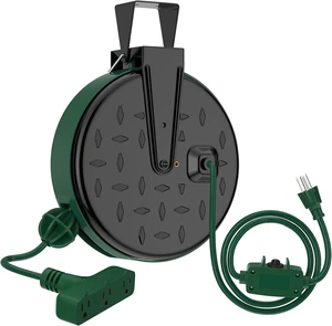 KASONIC 30 FT Retractable Extension Cord Reel, UL Listed, 16AWG/3C SJTW Power Cord with 3 Grounded Outlets, 10 Amp Circuit Breaker, Wall or Ceiling Mount for Workshop, Garage, Green KASONIC 30 FT Retractable Extension Cord Reel, UL Listed, 16AWG/3C SJTW Power Cord with 3 Grounded Outlets, 10 Amp Circuit Breaker, Wall or Ceiling Mount for Workshop, Garage, Green