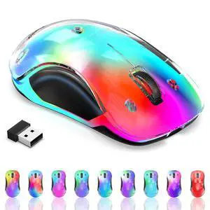 2.4G Wireless Mouse with Customizable Cover & 9-Color LED - Rechargeable Ergonomic, 1200 DPI, 5 Buttons, USB Receiver for PC/Mac - White 2.4G Wireless Mouse with Customizable Cover & 9-Color LED - Rechargeable Ergonomic, 1200 DPI, 5 Buttons, USB Receiver for PC/Mac - White