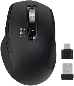 Wireless Bluetooth Mouse with USB-A, USB-C Receiver, Rechargeable, 3-Device, Full-Size, Silent Click, Ergonomic Mice for MacBook/Laptop/Computer/Tablet/PC/iPad-Black Wireless Bluetooth Mouse with USB-A, USB-C Receiver, Rechargeable, 3-Device, Full-Size, Silent Click, Ergonomic Mice for MacBook/Laptop/Computer/Tablet/PC/iPad-Black