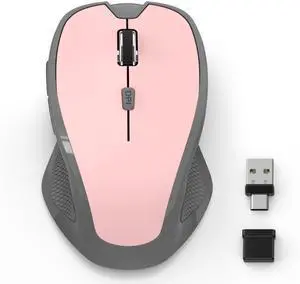 Wireless Bluetooth Mouse for MacBook, Laptop, iPad Air/Pro, Rechargeable Silent Optical Mouse with Jiggler, Dual Mode Bluetooth 5.2/3.0 & 2.4G USBA/USBC Type-C Receiver (Pink) Wireless Bluetooth Mouse for MacBook, Laptop, iPad Air/Pro, Rechargeable Silent Optical Mouse with Jiggler, Dual Mode Bluetooth 5.2/3.0 & 2.4G USBA/USBC Type-C Receiver (Pink)