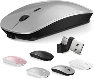 Mouse for MacBook Wireless Bluetooth Mice Laptop Mac Pro PC iPad Dual Mode | Wireless Bluetooth Rechargeable Silent Slim Optical Computer Mouse Bluetooth 5.2/3.0 and 2.4GHz USB Type-C Receiver Gray Mouse for MacBook Wireless Bluetooth Mice Laptop Mac Pro PC iPad Dual Mode | Wireless Bluetooth Rechargeable Silent Slim Optical Computer Mouse Bluetooth 5.2/3.0 and 2.4GHz USB Type-C Receiver Gray