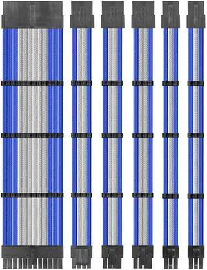 Sleeve Extension Power Supply Cable Kit, Power Supply with Extra-Sleeved 24-PIN 6-PIN 4+4 PIN-Blue/White,SC302 Sleeve Extension Power Supply Cable Kit, Power Supply with Extra-Sleeved 24-PIN 6-PIN 4+4 PIN-Blue/White,SC302