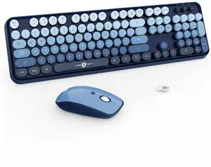 Wireless Keyboard and Mouse | Cute Colorful Keyboard and Mouse with 2.4GHz Cordless Retro Typewriter Keyboard | Auto-Sleep | USB Receiver for Windows PC/Laptop - Blue Gradient Wireless Keyboard and Mouse | Cute Colorful Keyboard and Mouse with 2.4GHz Cordless Retro Typewriter Keyboard | Auto-Sleep | USB Receiver for Windows PC/Laptop - Blue Gradient
