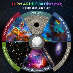 Galaxy Projector for Bedroom, HD Image Star Projector Galaxy Light Adjustable Knob, 13 Film Discs Planetarium Projector for Kids, 360° Rotating 1/2h Timer Simple 3-Button Control Black&White Galaxy Projector for Bedroom, HD Image Star Projector Galaxy Light Adjustable Knob, 13 Film Discs Planetarium Projector for Kids, 360° Rotating 1/2h Timer Simple 3-Button Control Black&White