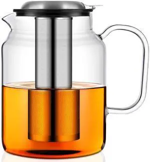 85oz Glass Teapot with Stainless Steel Removable Infuser, Stovetop & Dishwasher Safe, Ideal for Brewing Loose Leaf & Blooming Tea 85oz Glass Teapot with Stainless Steel Removable Infuser, Stovetop & Dishwasher Safe, Ideal for Brewing Loose Leaf & Blooming Tea