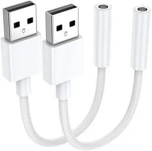 2 Pack USB to 3.5mm Audio Jack Adapter, Audio Aux Cable External Stereo Sound Card, USB to 3.5mm TRRS Female Headset for PS5 PS4 Headphone PC Laptop Linux Desktops and More Device 2 Pack USB to 3.5mm Audio Jack Adapter, Audio Aux Cable External Stereo Sound Card, USB to 3.5mm TRRS Female Headset for PS5 PS4 Headphone PC Laptop Linux Desktops and More Device