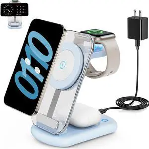 2026 Traveling Wireless Mag-Safe Fast Charging Station,Magnetic 3 in 1 Charger with Light for iPhone 16 15 14 13 12 Pro Max Plus,Apple Watch Series & Air pods 4 3 2 Pro-Gifts for Wife & Husband(Blue) 2026 Traveling Wireless Mag-Safe Fast Charging Station,Magnetic 3 in 1 Charger with Light for iPhone 16 15 14 13 12 Pro Max Plus,Apple Watch Series & Air pods 4 3 2 Pro-Gifts for Wife & Husband(Blue)