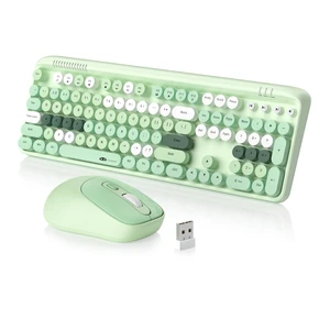 MageGee V920 Wireless Keyboard and Mouse Combo, 2.4G Full-Sized Retro Typewriter Keyboard with Round Keycaps & Auto-Sleep Mode, Cute Computer Keyboard and Cordless Optical Mouse for Laptop/PC (Green)