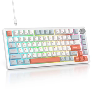 75% Mechanical Keyboard Gasket with Knob, Custom Wired Creamy Gaming Keyboard TKL 75 Percent Hot Swappable RGB Backlit, Pre-lubed Switch for Win/MAC PC LaptopSalmon/White 75% Mechanical Keyboard Gasket with Knob, Custom Wired Creamy Gaming Keyboard TKL 75 Percent Hot Swappable RGB Backlit, Pre-lubed Switch for Win/MAC PC LaptopSalmon/White