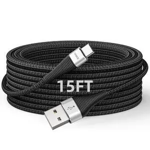 Extra Long USB to USB C Cable 15FT, Type A to Type C Cord Fast Charging Durable Braided Charger for iPhone 17 Pro Max, 16/15 Plus, iPad Pro/Air/Mini/10, Samsung, Pixel, Moto, Android Phones - Black Extra Long USB to USB C Cable 15FT, Type A to Type C Cord Fast Charging Durable Braided Charger for iPhone 17 Pro Max, 16/15 Plus, iPad Pro/Air/Mini/10, Samsung, Pixel, Moto, Android Phones - Black