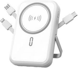 Power Bank 10000mAh Compatible with MagSafe, Magnetic Portable Charger with Digital Display, 15W Wireless Fast Charging, Built-in 3 Cables Compatible with iPhone 17/16/15/14/13/12 Series (White)